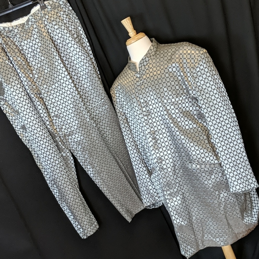 Alberto Celini 50R silver/gray nehru collar suit